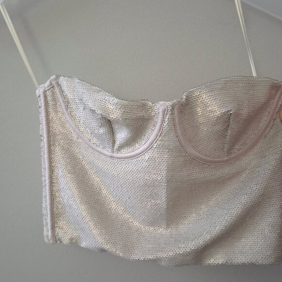 NWOT Zara champagne ecru sequin embellished corset crop top, XS, S, M, or L - Picture 15 of 16